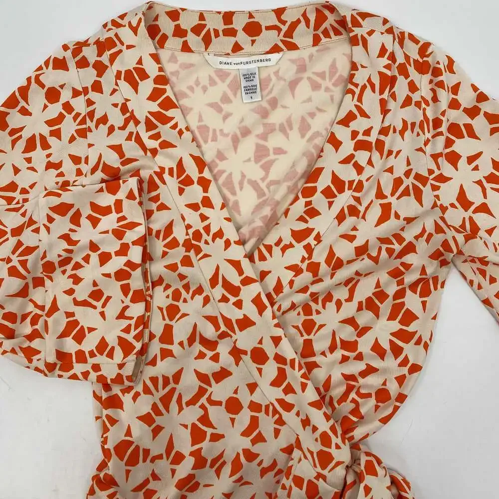 Diane Von Furstenberg Orange Cream Silk Wrap Dress | Women’s Size 6 - Picture 4 of 6
